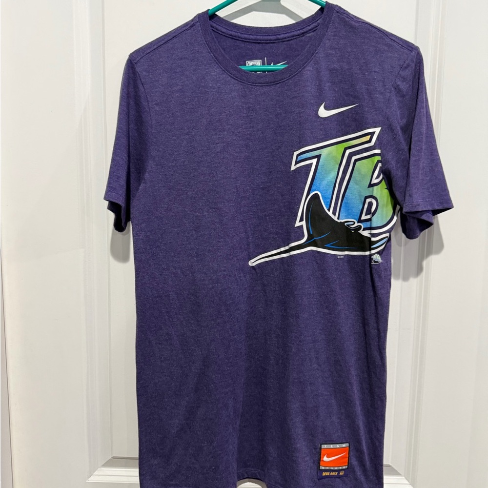 Nike Purple Short-Sleeve Tampa Bay Devil Rays Tee with Multicolor Logo, Sz S